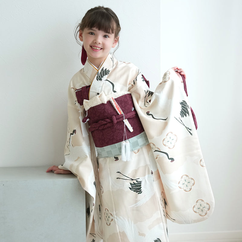 【七五三着物 7歳 女の子 着物セット】販売品 四つ身 エクリュベージュ吉祥鶴 ひよこ商店（6728613700）