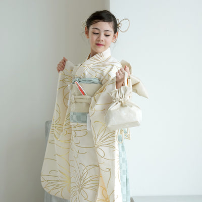 【七五三着物 7歳 女の子 着物セット】販売品 四つ身 クリーム金彩・糸菊 ひよこ商店（6728613900）