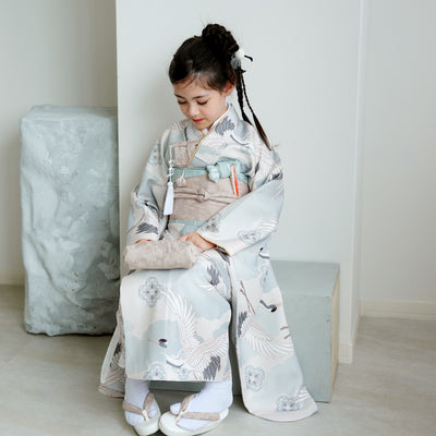 【七五三着物 7歳 女の子 着物セット】販売品 四つ身 ミント吉祥鶴 ひよこ商店（6728614000）