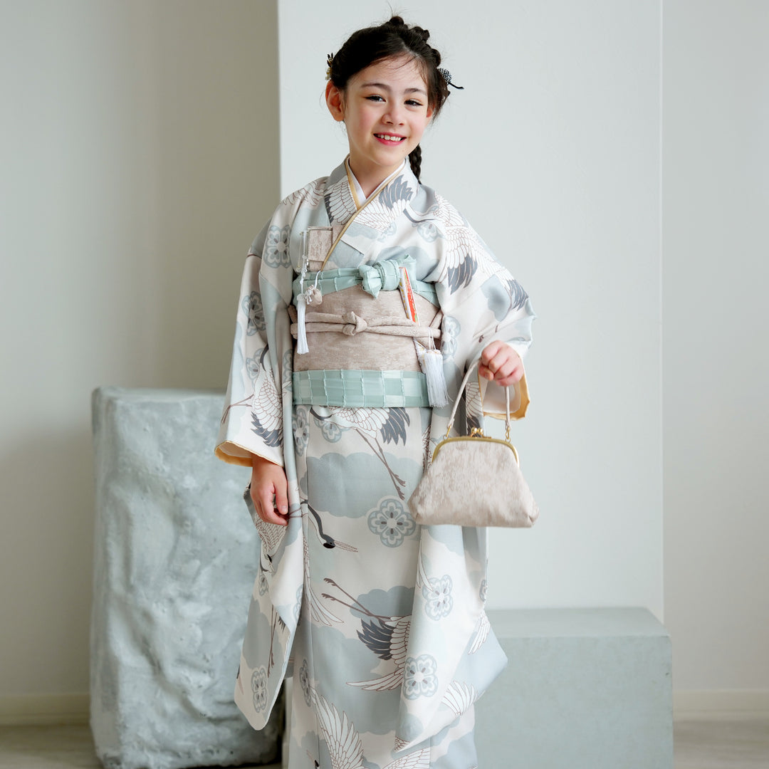 美品♡短時間着用　七五三女の子着物セット♡ 七五三着物 7歳 女の子 着物セット】販売品 四つ身 ミント吉祥鶴