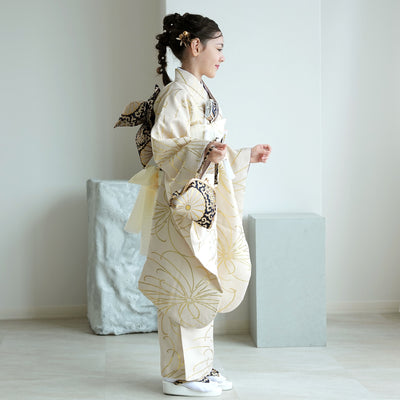 【七五三着物 7歳 女の子 着物セット】販売品 四つ身 ベージュ金彩・糸菊 ひよこ商店（6728614200）