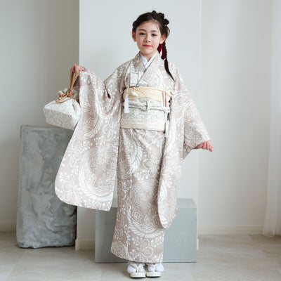 【七五三着物 7歳 女の子 着物セット】販売品 四つ身 白茶鳳凰 ひよこ商店（6728614400）