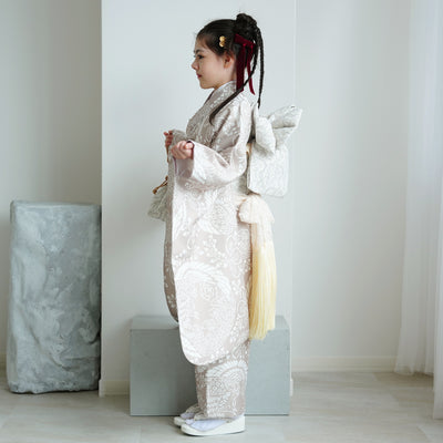 【七五三着物 7歳 女の子 着物セット】販売品 四つ身 白茶鳳凰 ひよこ商店（6728614400）