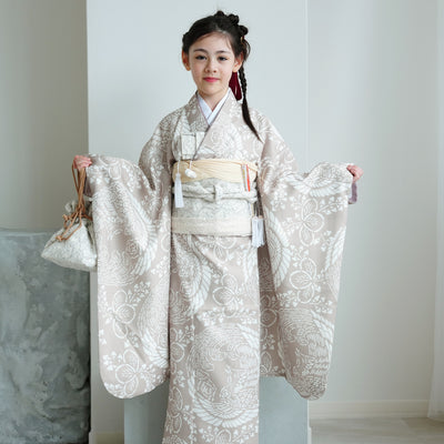 【七五三着物 7歳 女の子 着物セット】販売品 四つ身 白茶鳳凰 ひよこ商店（6728614400）