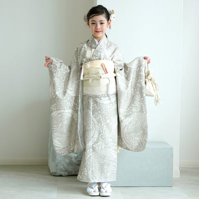 【七五三着物 7歳 女の子 着物セット】販売品 四つ身 灰緑鳳凰 ひよこ商店（6728614600）