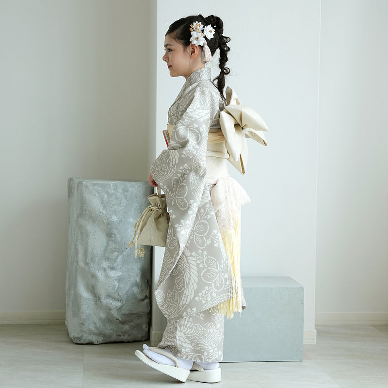 【七五三着物 7歳 女の子 着物セット】販売品 四つ身 灰緑鳳凰 ひよこ商店（6728614600）