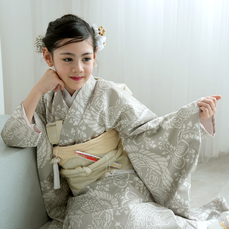 【七五三着物 7歳 女の子 着物セット】販売品 四つ身 灰緑鳳凰 ひよこ商店（6728614600）