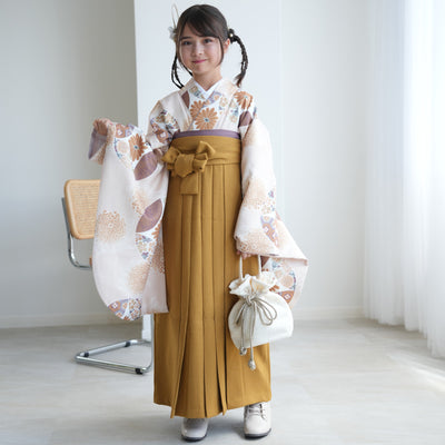 【ジュニア袴 2点セット エクリュ七宝】 販売品 小学生袴   低身長さんも 袴83cm（身長138-145cm）袴87cm（身長145-152cm） 重ね衿縫い付済 ひよこ商店（6730724801）