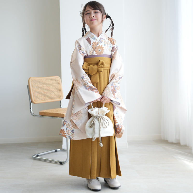 【ジュニア袴 2点セット エクリュ七宝】 販売品 小学生袴   低身長さんも 袴83cm（身長138-145cm）袴87cm（身長145-152cm） 重ね衿縫い付済 ひよこ商店（6730724801）