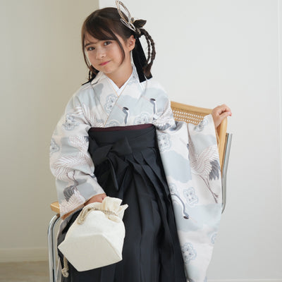 【ジュニア袴 2点セット ミント吉祥鶴】 販売品 小学生袴   低身長さんも 袴83cm（身長138-145cm）袴87cm（身長145-152cm） 重ね衿縫い付済 ひよこ商店（6730725301）