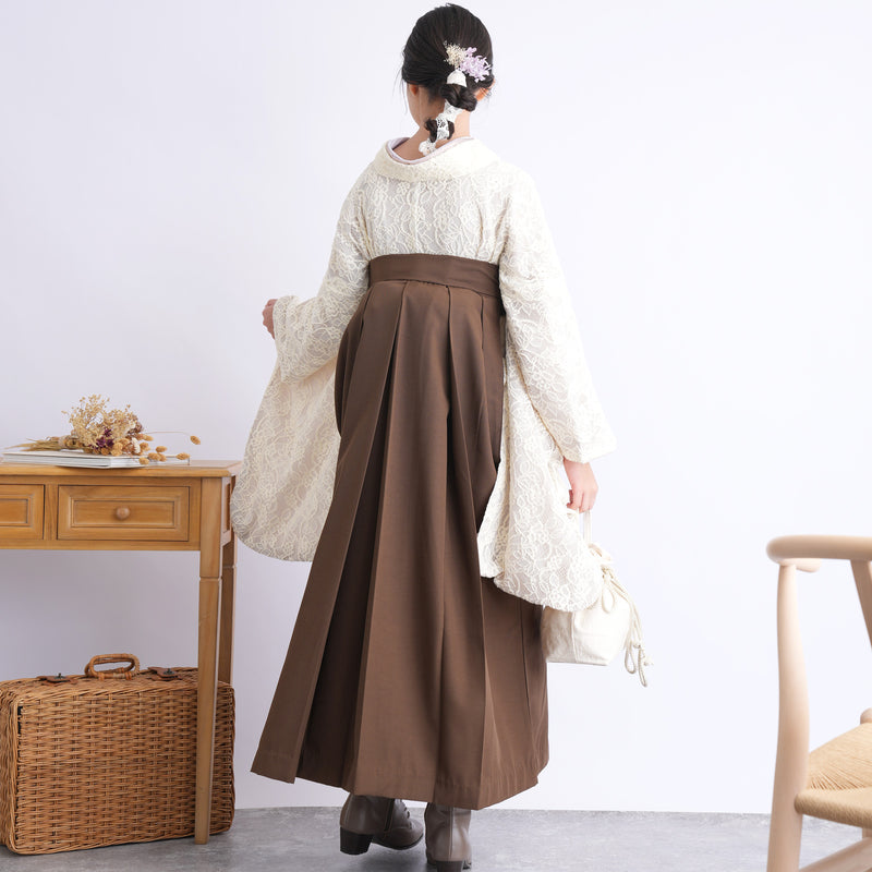 【リサイクル着物】 2尺袖着物 袴 2点セット 販売品 中古 USED レース アイボリー 袴83-87cm（身長138-152cm） 小学生 ジュニア 低身長コーデ 重ね衿縫い付済 （6732702901）【中古販売】