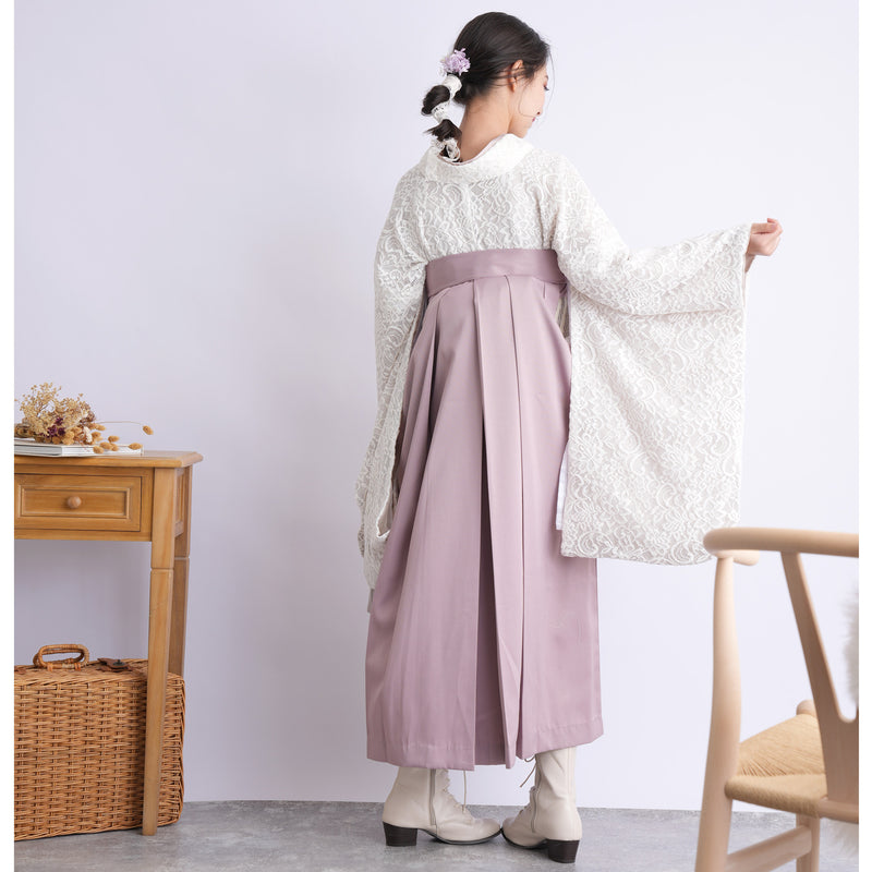 【リサイクル着物】 2尺袖着物 袴 2点セット 販売品 中古 USED レース アイボリー ベージュ 袴83-87cm（身長138-152cm） 小学生 ジュニア 低身長コーデ 重ね衿縫い付済 （6732703001）【中古販売】