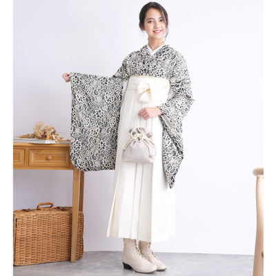 【リサイクル着物】 2尺袖着物 袴 2点セット 販売品 中古 USED レース 紺系 袴83-87cm（身長138-152cm） 小学生 ジュニア 低身長コーデ 重ね衿縫い付済 （6732703101）【中古販売】