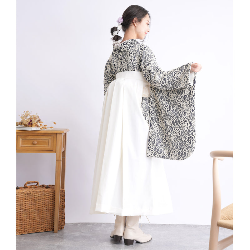 【リサイクル着物】 2尺袖着物 袴 2点セット 販売品 中古 USED レース 紺系 袴83-87cm（身長138-152cm） 小学生 ジュニア 低身長コーデ 重ね衿縫い付済 （6732703101）【中古販売】