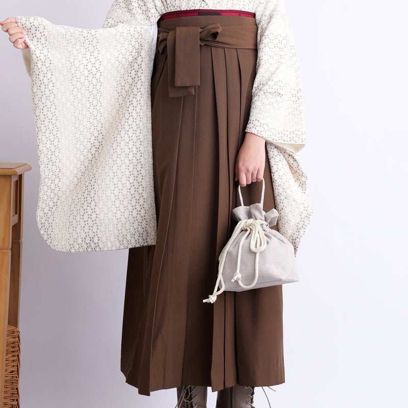 【リサイクル着物】 2尺袖着物 袴 2点セット 販売品 中古 USED レース ベージュ系 袴83-87cm（身長138-152cm） 小学生 ジュニア 低身長コーデ 重ね衿縫い付済 （6732703201）【中古販売】