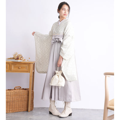 【リサイクル着物】 2尺袖着物 袴 2点セット 販売品 中古 USED レース アイボリー系 袴83-87cm（身長138-152cm） 小学生 ジュニア 低身長コーデ 重ね衿縫い付済 （6732703301）【中古販売】