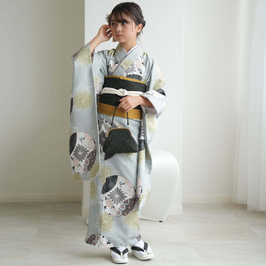 ひよこ商店　七五三　女の子　着物　振袖 七五三着物 7歳 女の子 着物セット】販売品 四つ身 ミント吉祥鶴