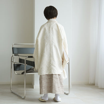 【ハーフ成人式  男の子 袴セット ジャガード・ペイズリー オフホワイト×ベージュ】販売品  10歳 1/2成人式 小学生 キッズ 138cm-150cm前後（6739600000）