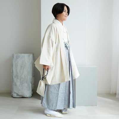 【ハーフ成人式  男の子 袴セット ジャガード・ペイズリー オフホワイト×くすみブルー】販売品  10歳 1/2成人式 小学生 キッズ 138cm-150cm前後（6739600100）