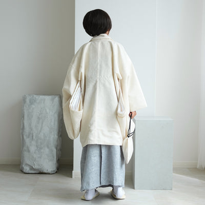 【ハーフ成人式  男の子 袴セット ジャガード・ペイズリー オフホワイト×くすみブルー】販売品  10歳 1/2成人式 小学生 キッズ 138cm-150cm前後（6739600100）