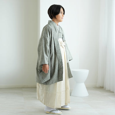 【ハーフ成人式  男の子 袴セット ジャガード・ペイズリー くすみグリーン×オフホワイト】販売品  10歳 1/2成人式 小学生 キッズ 138cm-150cm前後（6739600200）