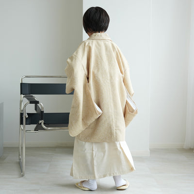 【ハーフ成人式  男の子 袴セット ジャガード・ペイズリー ベージュ×オフホワイト】販売品  10歳 1/2成人式 小学生 キッズ 138cm-150cm前後（6739600300）