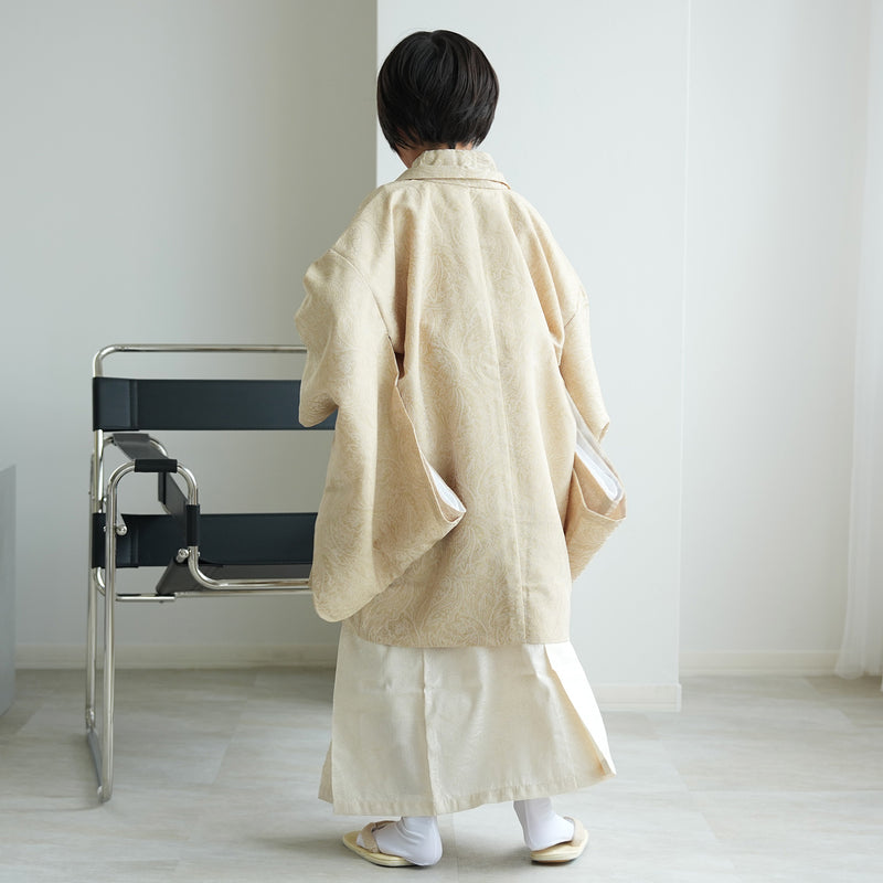 【ハーフ成人式  男の子 袴セット ジャガード・ペイズリー ベージュ×オフホワイト】販売品  10歳 1/2成人式 小学生 キッズ 138cm-150cm前後（6739600300）