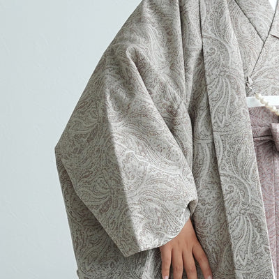 【ハーフ成人式  男の子 袴セット ジャガード・ペイズリー グレージュ×アーモンド】販売品  10歳 1/2成人式 小学生 キッズ 138cm-150cm前後（6739600400）