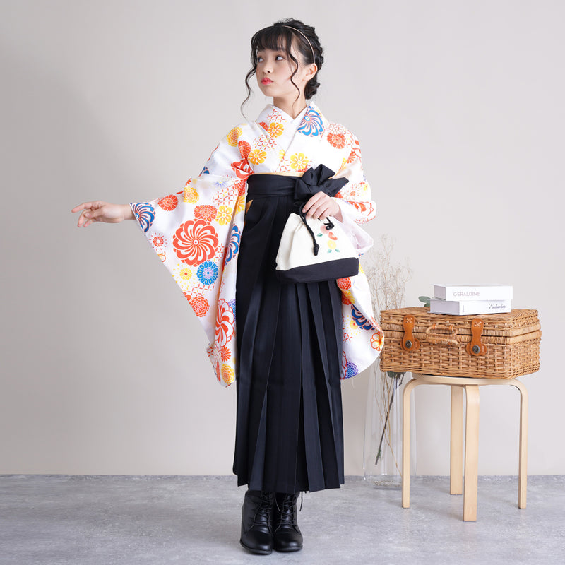 【リサイクル着物】 2尺袖着物 単品  販売品 中古 USED  袴用 短丈 菊 ジュニア 小学生 卒業式 ニコアンティーク（6751611500）【中古販売】