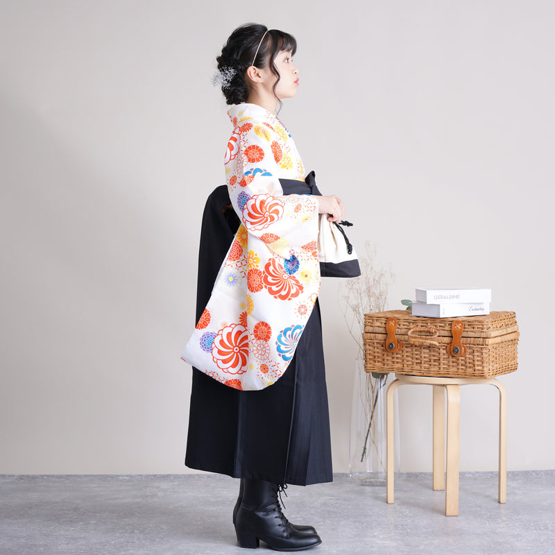 【リサイクル着物】 2尺袖着物 単品  販売品 中古 USED  袴用 短丈 菊 ジュニア 小学生 卒業式 ニコアンティーク（6751611500）【中古販売】