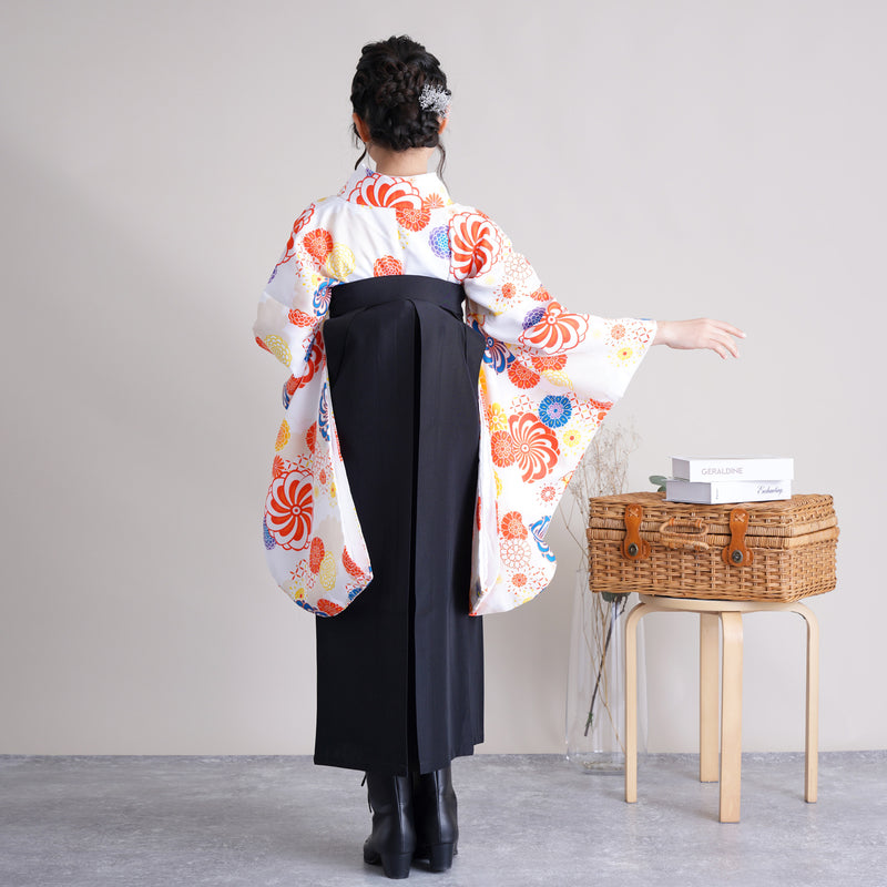 【リサイクル着物】 2尺袖着物 単品  販売品 中古 USED  袴用 短丈 菊 ジュニア 小学生 卒業式 ニコアンティーク（6751611500）【中古販売】