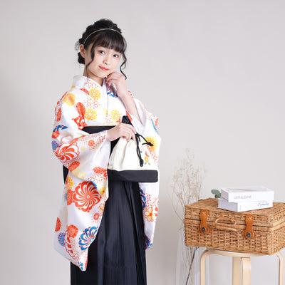 【リサイクル着物】 2尺袖着物 単品  販売品 中古 USED  袴用 短丈 菊 ジュニア 小学生 卒業式 ニコアンティーク（6751611500）【中古販売】