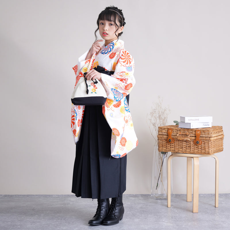【リサイクル着物】 2尺袖着物 単品  販売品 中古 USED  袴用 短丈 菊 ジュニア 小学生 卒業式 ニコアンティーク（6751611500）【中古販売】