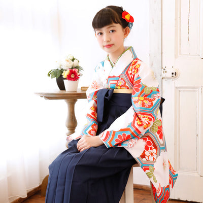 【リサイクル着物】 2尺袖着物 単品  販売品 中古 USED  袴用 短丈 菊 亀甲 ジュニア 小学生 卒業式 （6751628600）【中古販売】