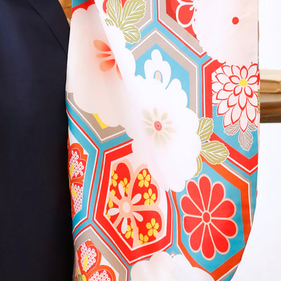 【リサイクル着物】 2尺袖着物 単品  販売品 中古 USED  袴用 短丈 菊 亀甲 ジュニア 小学生 卒業式 （6751628600）【中古販売】