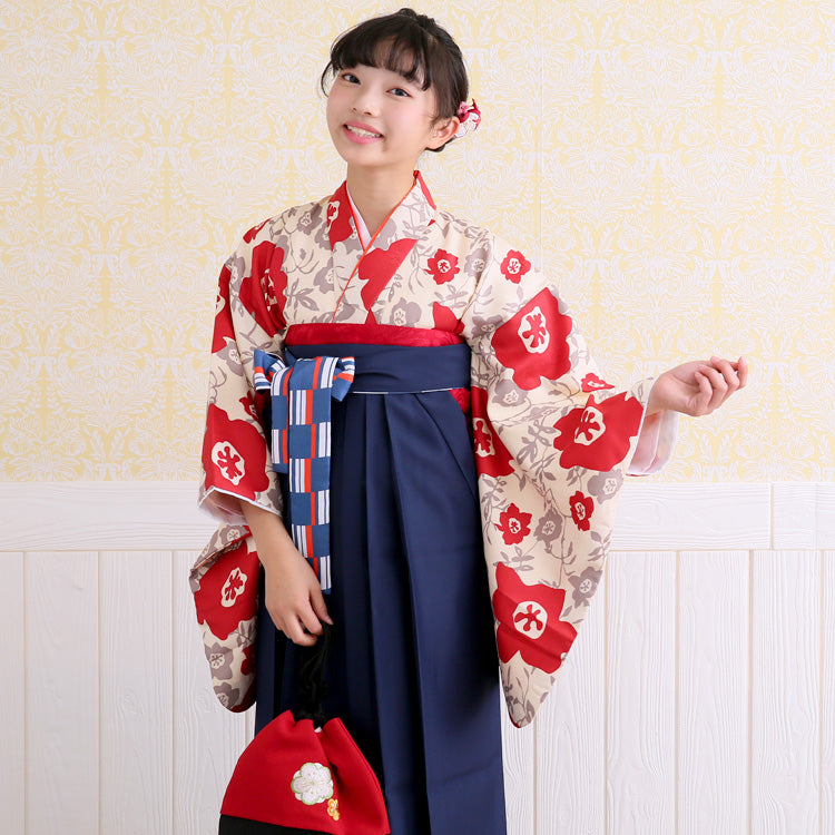 【リサイクル着物】着物単品  販売品 中古 USED  袴用 短丈 花 ジュニア 小学生 卒業式 ひよこ商店（6751632200）【中古販売】
