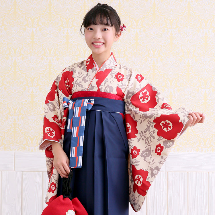 【リサイクル着物】着物単品  販売品 中古 USED  袴用 短丈 花 ジュニア 小学生 卒業式 ひよこ商店（6751632200）【中古販売】