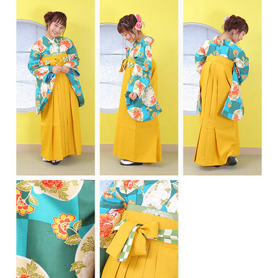 【リサイクル着物】着物単品  販売品 中古 USED  袴用 短丈 緑系 市松 牡丹 ジュニア 小学生 卒業式 ひよこ商店（6751632900）【中古販売】