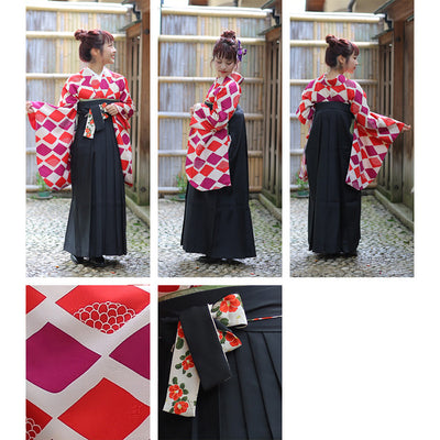 【リサイクル着物】着物単品  販売品 中古 USED  袴用 短丈 赤 紫 菱 ジュニア 小学生 卒業式 ひよこ商店（6751633400）【中古販売】