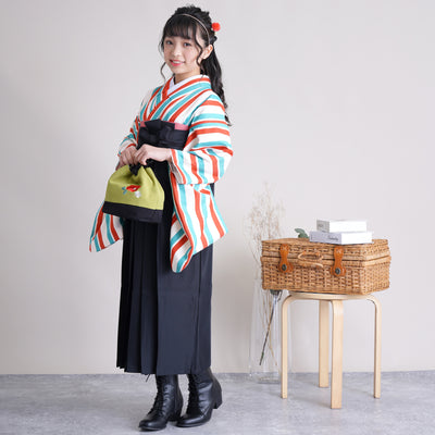【リサイクル着物】着物単品  販売品 中古 USED  袴用 短丈 ストライプ ジュニア 小学生 卒業式 ひよこ商店（6751637300）【中古販売】