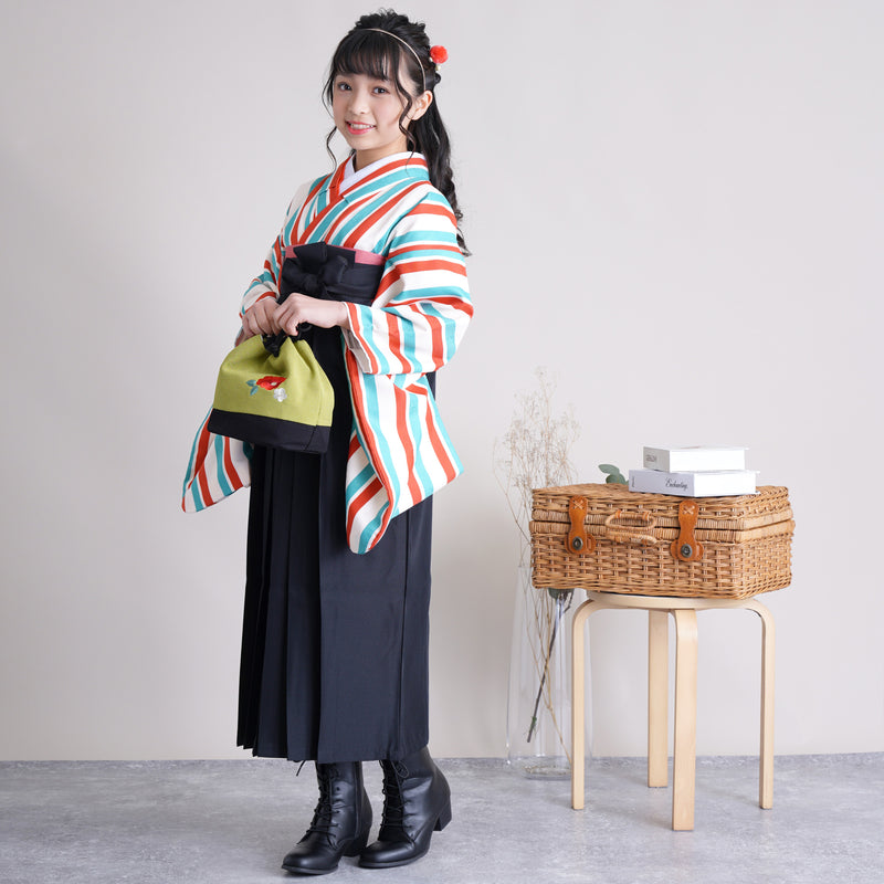 【リサイクル着物】着物単品  販売品 中古 USED  袴用 短丈 ストライプ ジュニア 小学生 卒業式 ひよこ商店（6751637300）【中古販売】