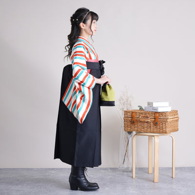【リサイクル着物】着物単品  販売品 中古 USED  袴用 短丈 ストライプ ジュニア 小学生 卒業式 ひよこ商店（6751637300）【中古販売】