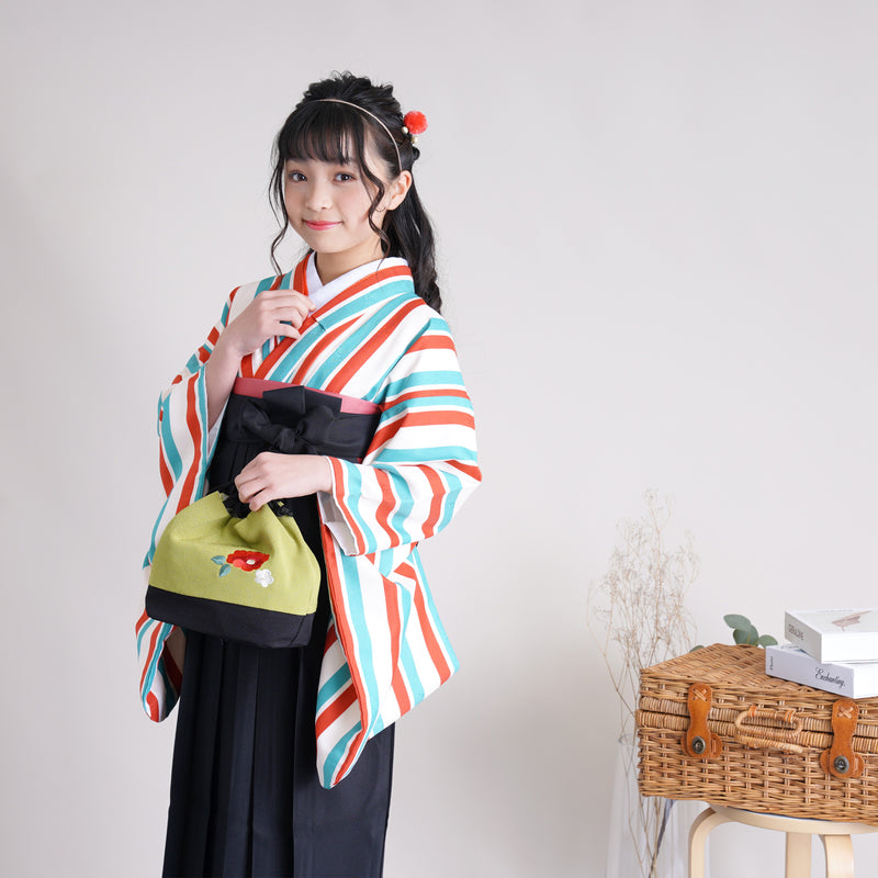 【リサイクル着物】着物単品  販売品 中古 USED  袴用 短丈 ストライプ ジュニア 小学生 卒業式 ひよこ商店（6751637300）【中古販売】