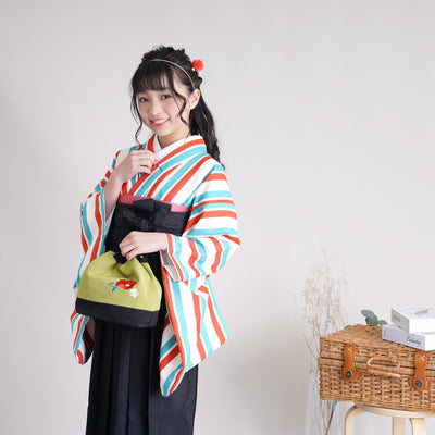 【リサイクル着物】着物単品  販売品 中古 USED  袴用 短丈 ストライプ ジュニア 小学生 卒業式 ひよこ商店（6751637300）【中古販売】
