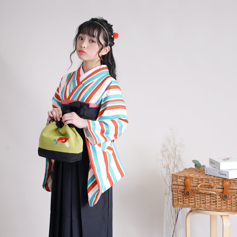 【リサイクル着物】着物単品  販売品 中古 USED  袴用 短丈 ストライプ ジュニア 小学生 卒業式 ひよこ商店（6751637300）【中古販売】