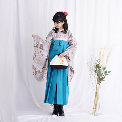 【リサイクル着物】二尺袖着物 単品  販売品 中古 USED  袴用 短丈 グレー くすみカラー 菊 ジュニア 小学生 卒業式 ひよこ商店（6751680400）【中古販売】