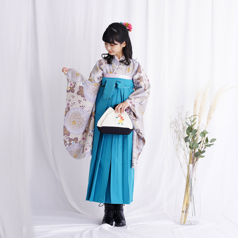 【リサイクル着物】二尺袖着物 単品  販売品 中古 USED  袴用 短丈 グレー くすみカラー 菊 ジュニア 小学生 卒業式 ひよこ商店（6751680400）【中古販売】
