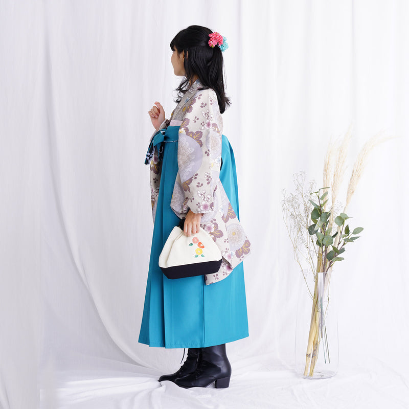 【リサイクル着物】二尺袖着物 単品  販売品 中古 USED  袴用 短丈 グレー くすみカラー 菊 ジュニア 小学生 卒業式 ひよこ商店（6751680400）【中古販売】