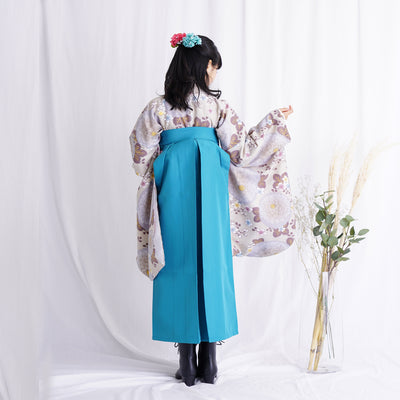 【リサイクル着物】二尺袖着物 単品  販売品 中古 USED  袴用 短丈 グレー くすみカラー 菊 ジュニア 小学生 卒業式 ひよこ商店（6751680400）【中古販売】