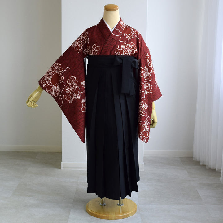 ジュニア着物・長襦袢 2点セット】販売品 えんじの絞り柄 袴用
